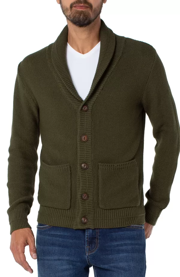 Men Liverpool Los Angeles Birdseye Stitch Shawl Collar Cardigan