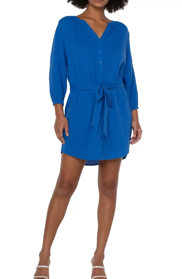 Women Liverpool Los Angeles Button Front Gauze Shirt Dress