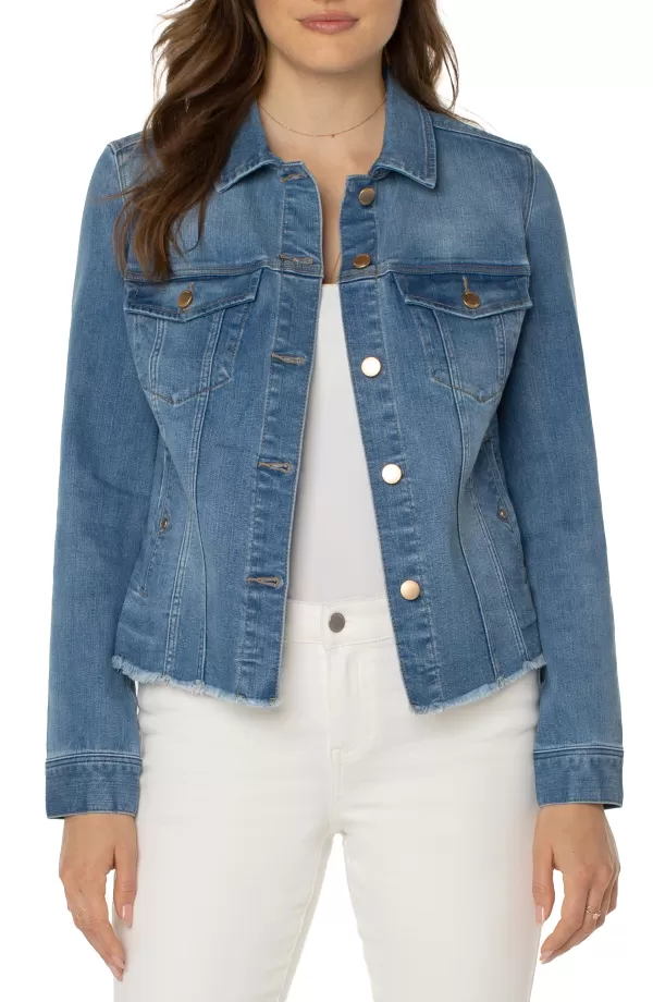 Women Liverpool Los Angeles Classic Jean Jacket With Fray Hem