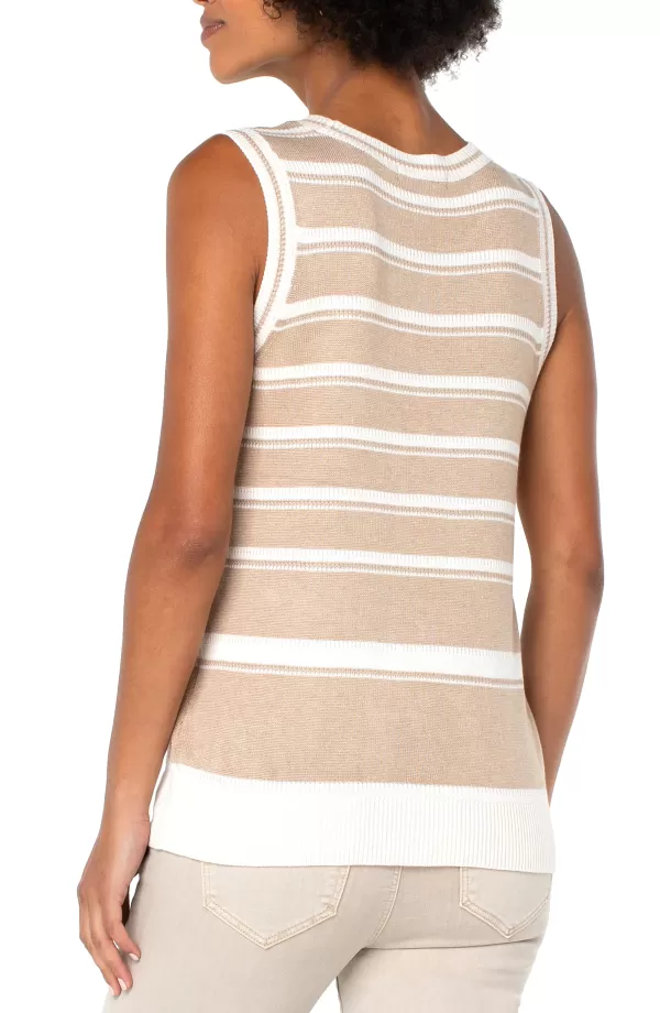 Women Liverpool Los Angeles Sleeveless Blocked Stripe Sweater