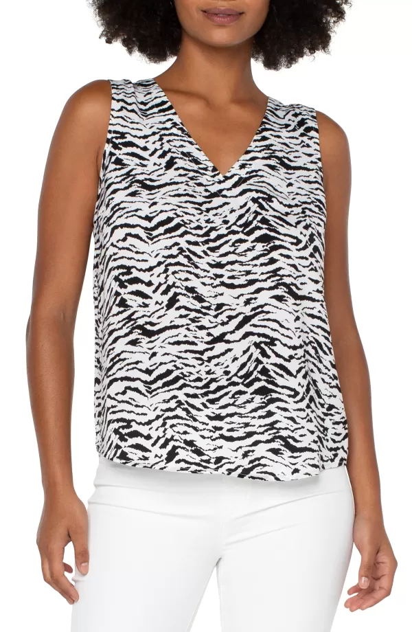 Women Liverpool Los Angeles Sleeveless Double V-Neck Woven Top